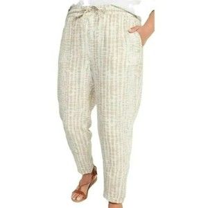 OLD NAVY Pants Womens Size XL Tan Linen Tapered Pull On Tie Dye Elastic Waist